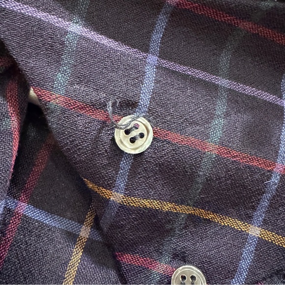 Vintage 80s Christian Dior Wool Turtleneck Button Down Shirt Retro Plaid Navy 14 - Picture 14 of 16